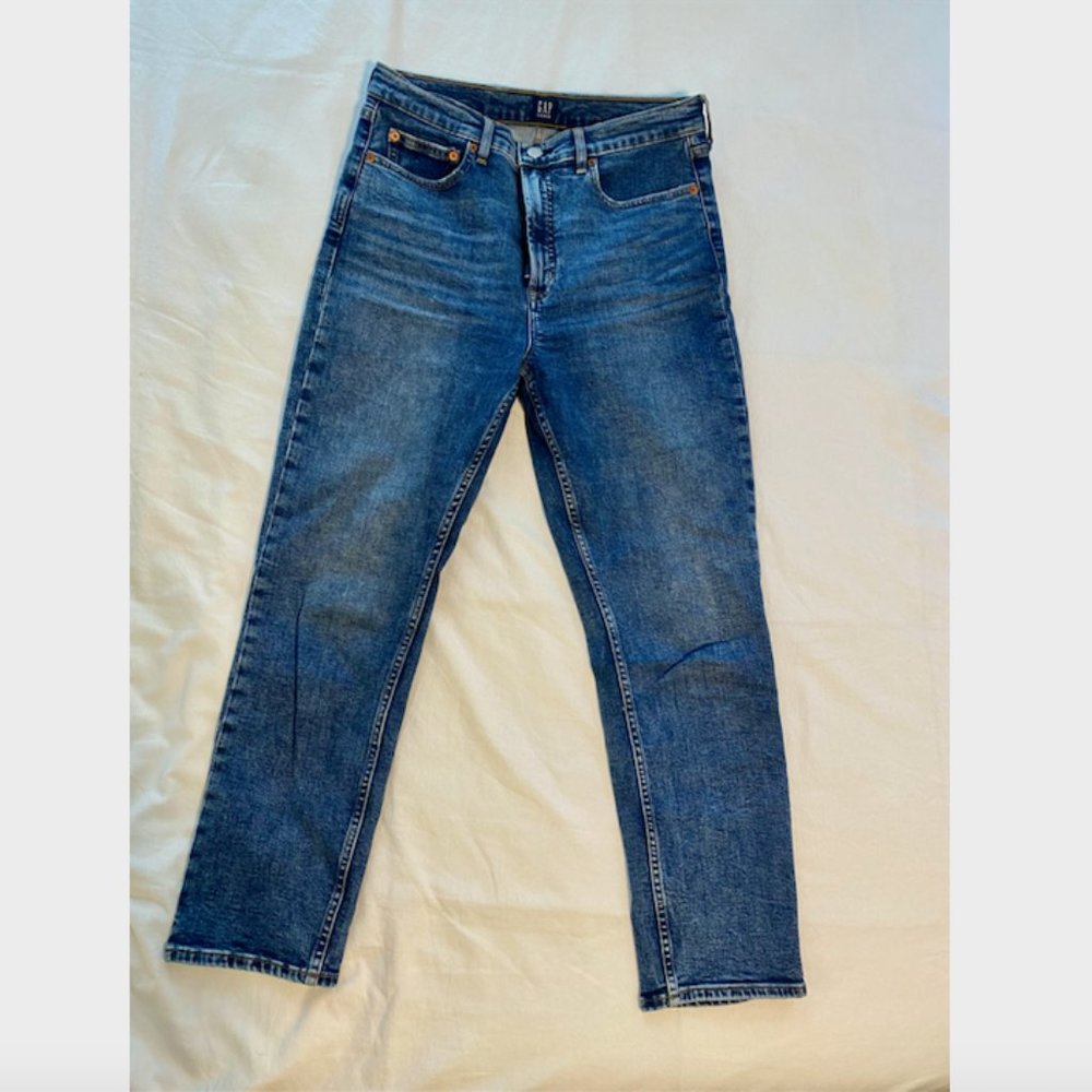 Gap High Rise Cigarette Jeans Vintage Wash Dark Bl